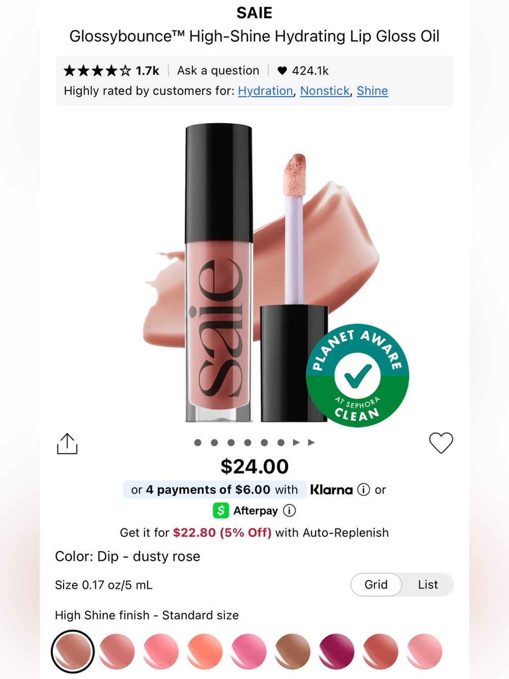 Saie Glossybounce Lip Gloss Oil — Dip (Dusty Rose)